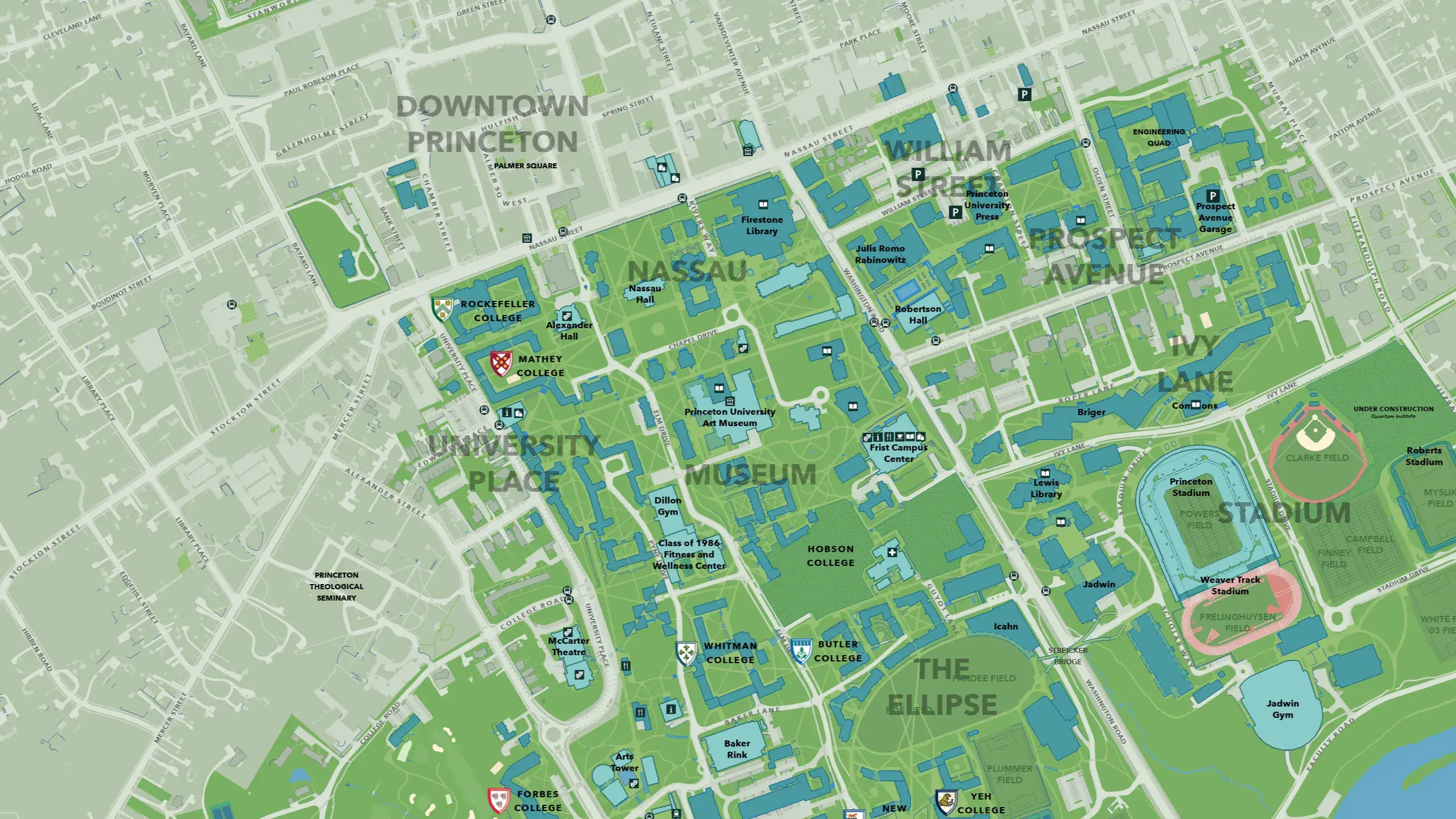 Map of the University campus and surrounding area with the Museum in the center.